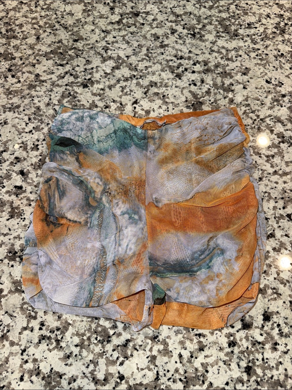 Zara Orange and Teal Marble Print Athletic Shorts